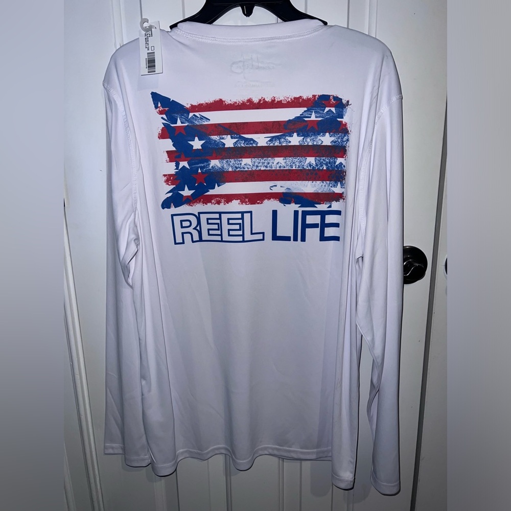 Reel Life UV Long sleeve Shirt with American Flag design with fish